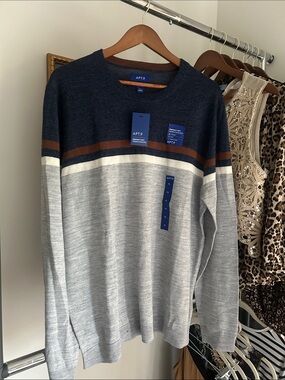 New Apt. 9 XL Navy brown Light Gray soft stretchy crew neck wool blend Sweater